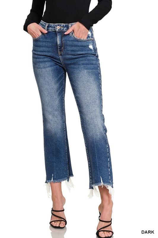 Crop Distressed Slim Flare Jeans- Zenana