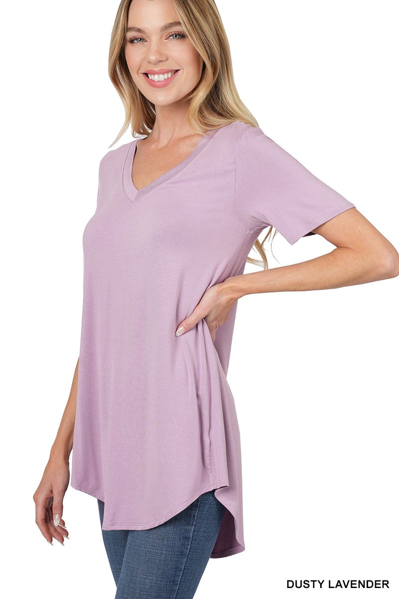 Dusty Lavender V- Neck Short Sleeve