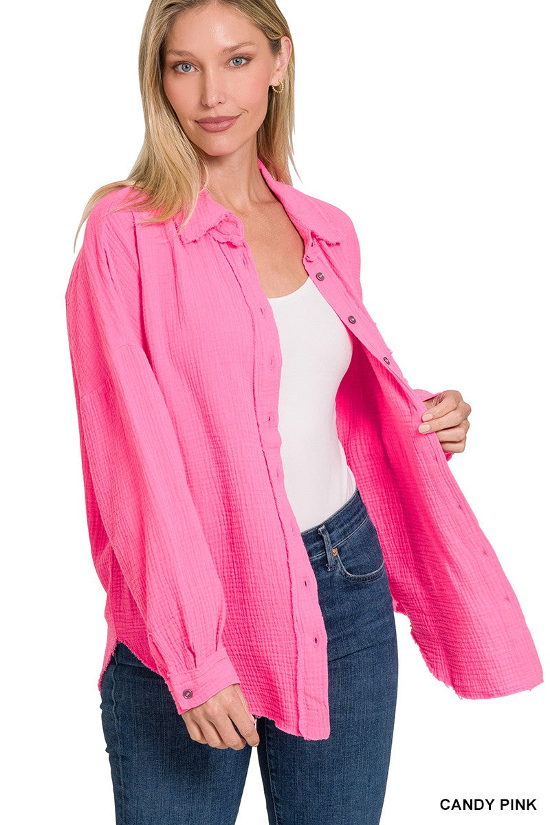 Candy Pink Linen Shacket