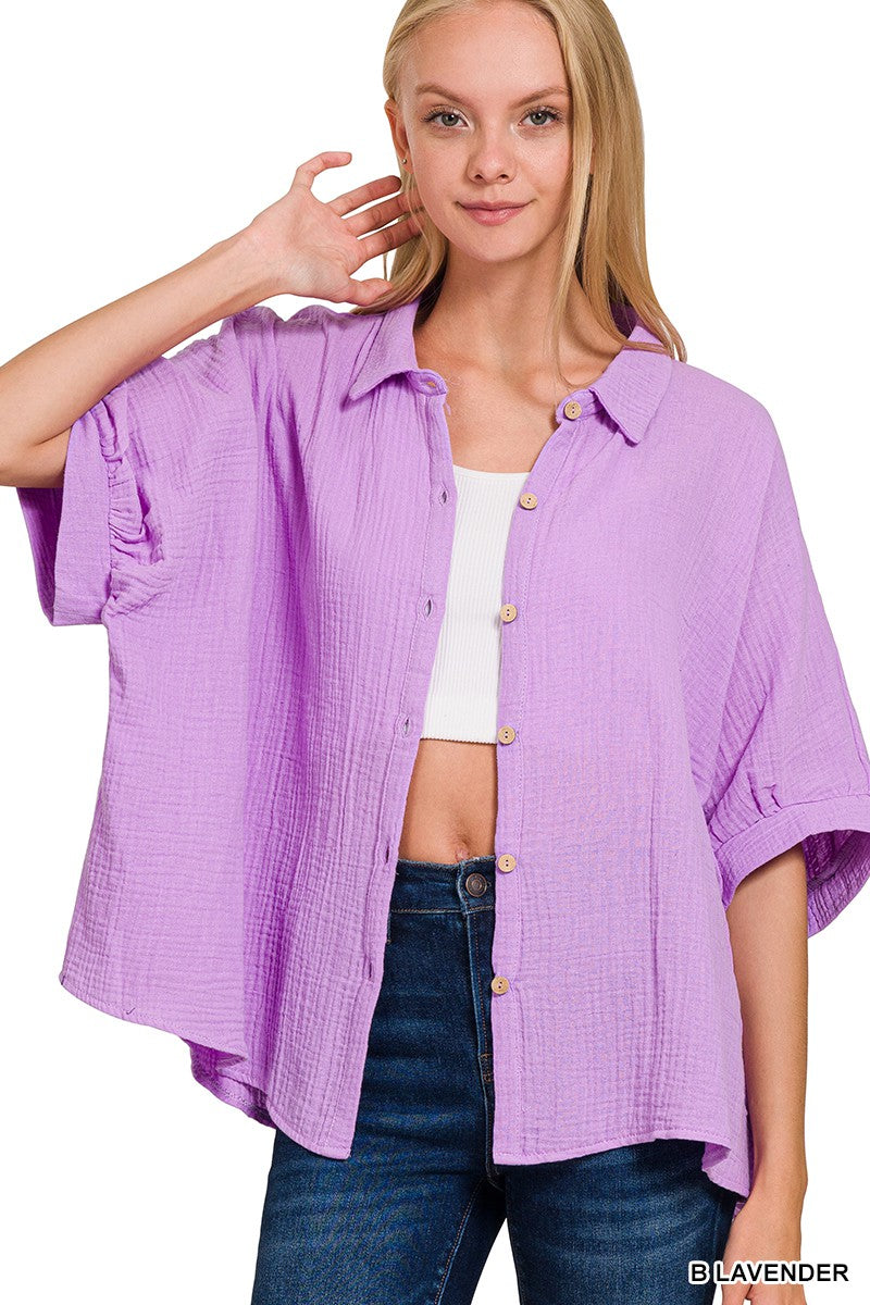 Lavender 3/4 Sleeve Linen Shirt