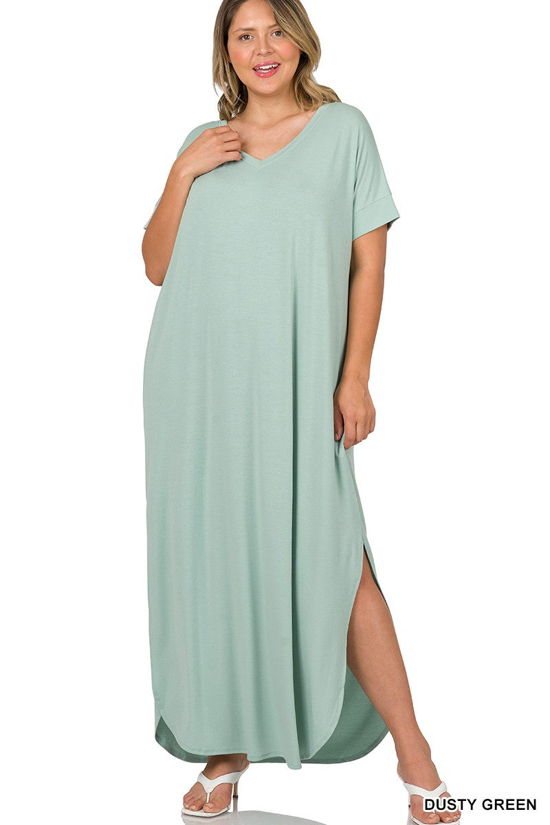 Dusty Green Maxi Dress With Slit