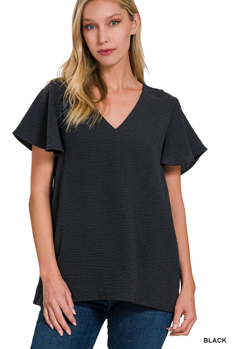 Black Airflow Flutter Sleeve Top