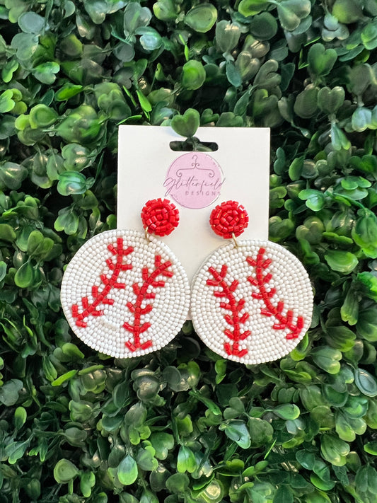 Baseball Seed Bead Earrings