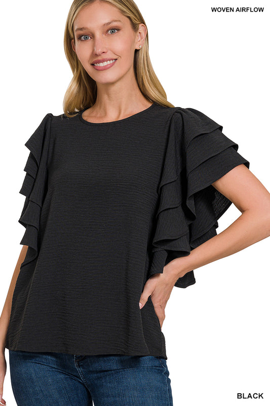 Black Ruffle Sleeve Top