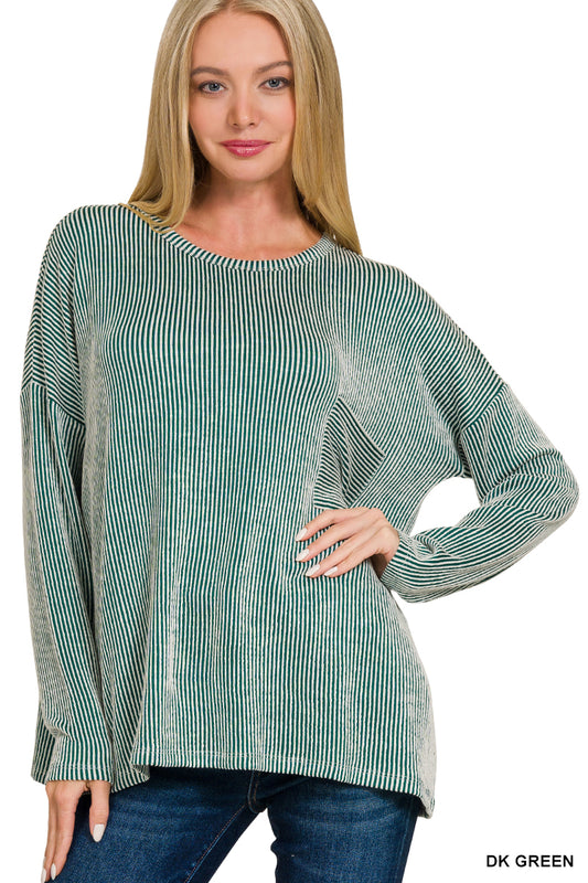 Green Ribbed Oversized Long Sleeve