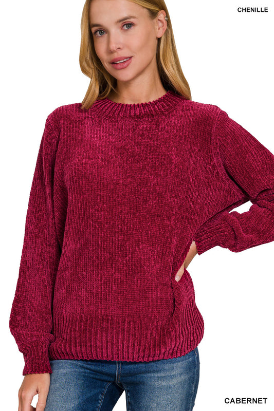 Cabernet Round Neck Chenille Sweater