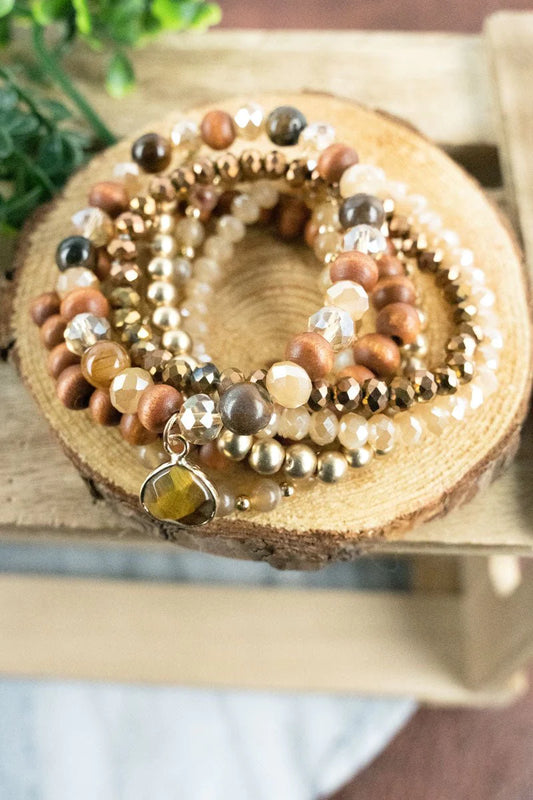 Brown & Gold Beaded Bracelet Set