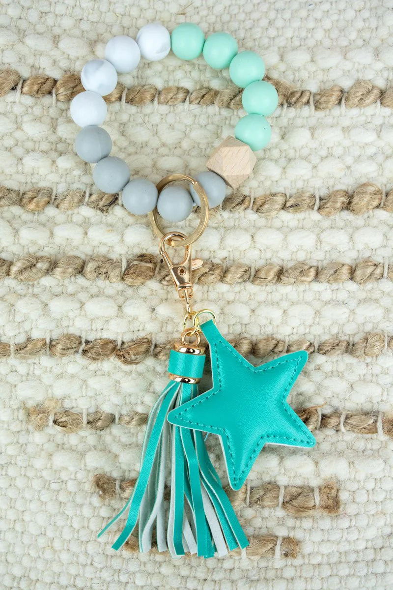 Turquoise Silicone Wristlet with Star Keychain