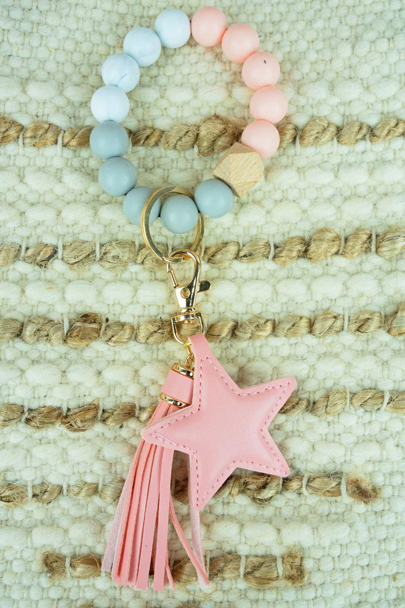 Pink Silicone Wristlet with Star Keychain
