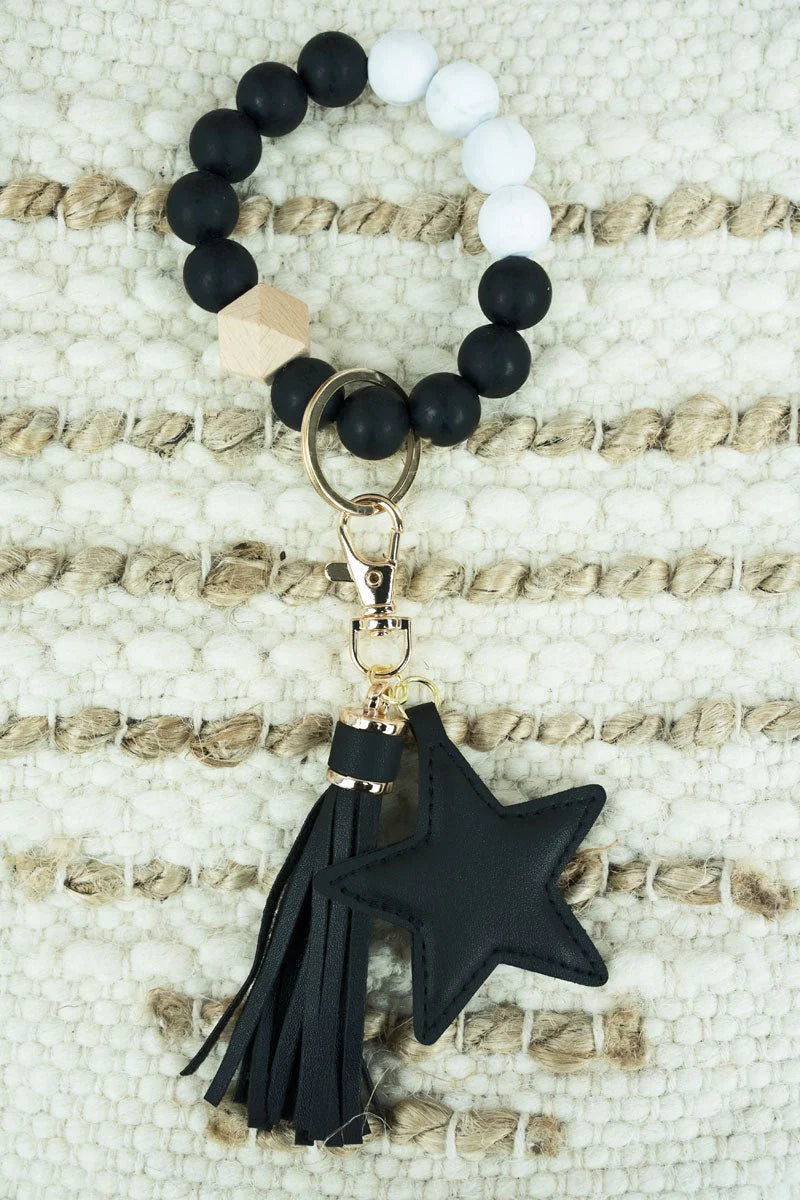 Black Silicone Wristlet with Star Keychain