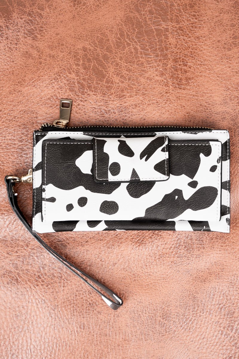 Black Cowhide Faux Leather Wristlet Wallet