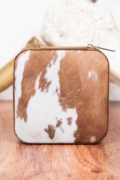Brown Cowhide Small Travel Jewelry Box
