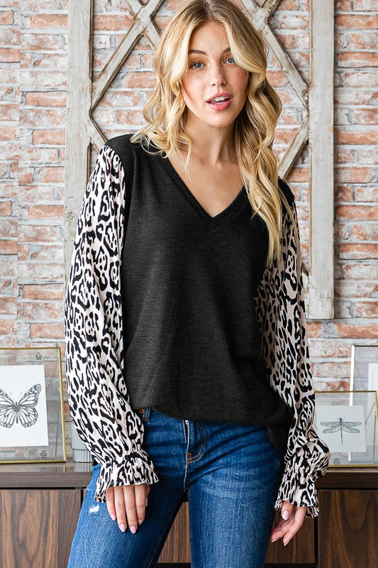 Black Top with Leopard Long Sleeve