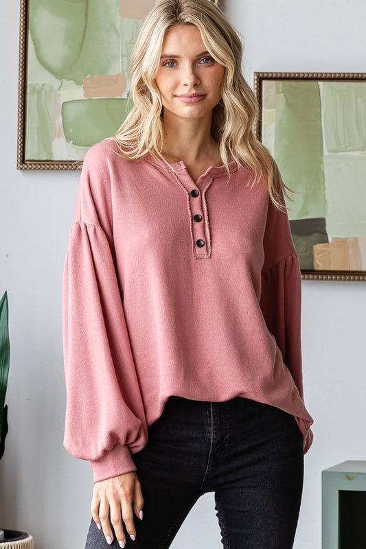 Marsala Button Long Sleeve