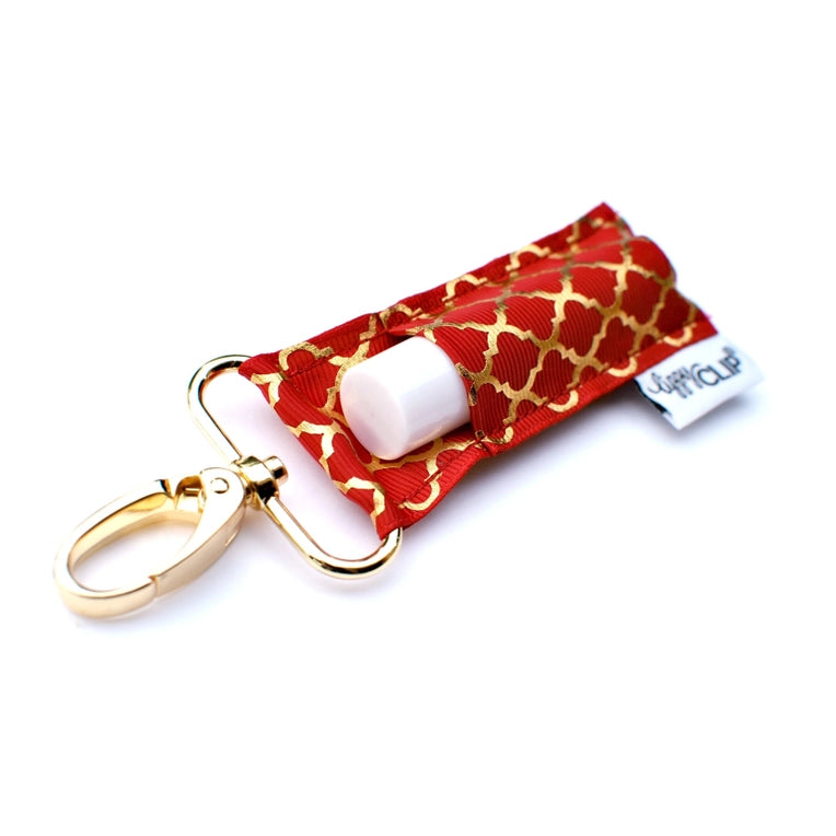 Cranberry Gold Quatrefoil Lippyclip