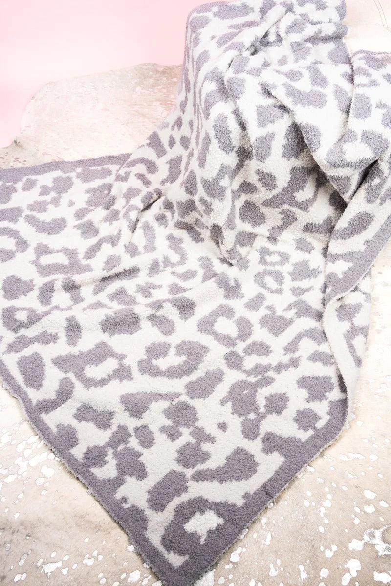 Grey Leopard Plush Blanket