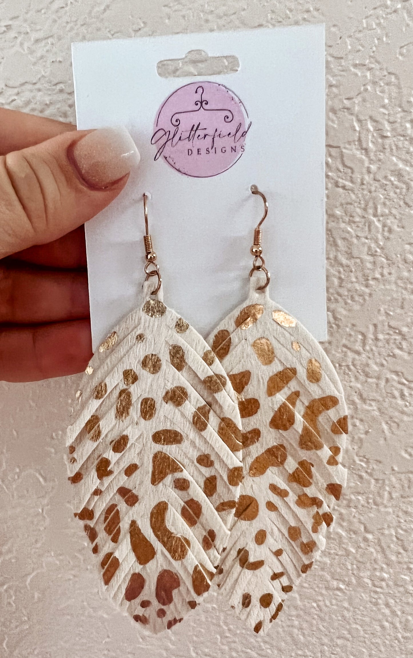 Gold Spotted Faux Leather Long Earrings