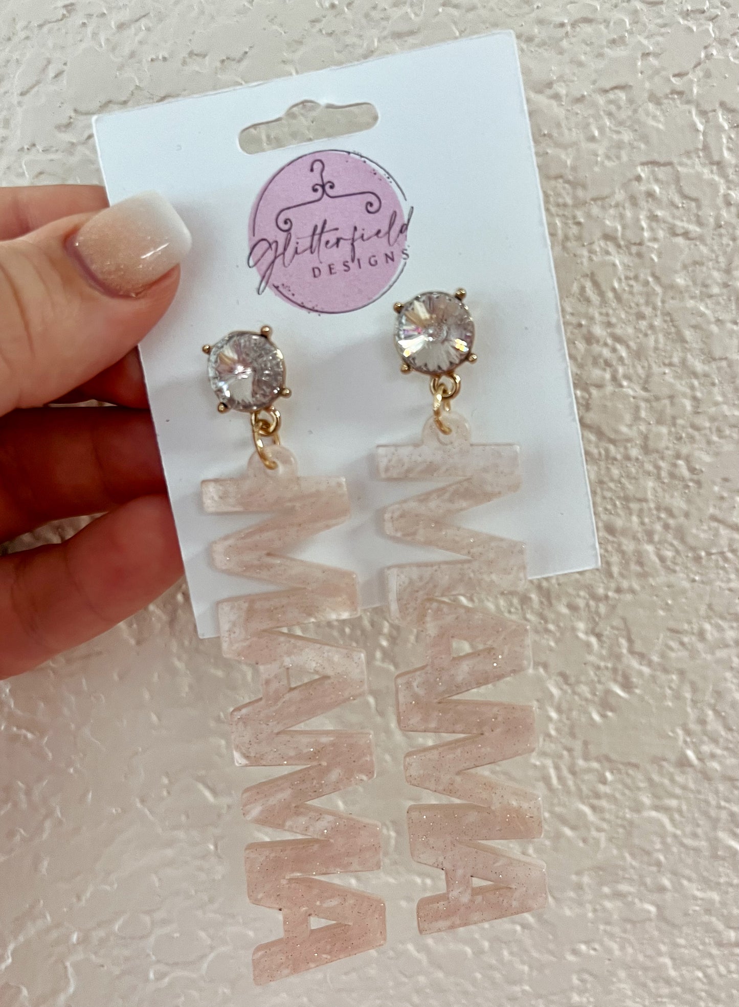 Pink Shimmer & Diamond Mama Acrylic Earrings