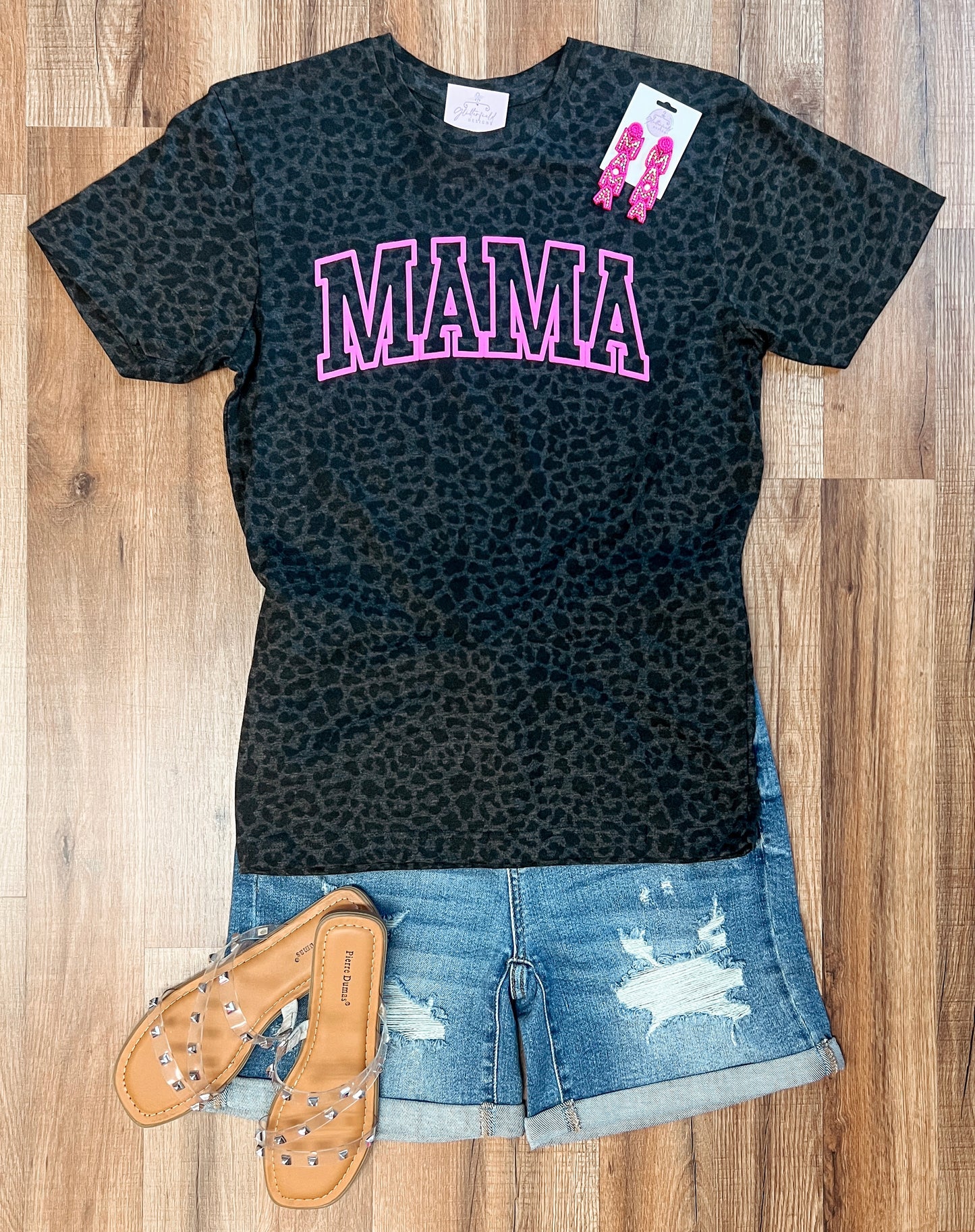 Hot pink mama black leopard tee