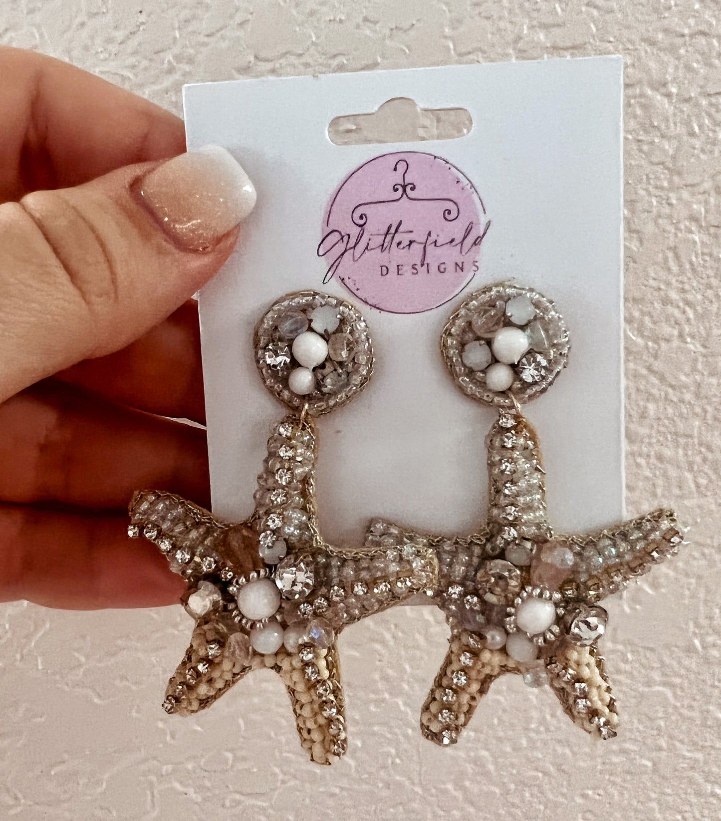 White Starfish Seed Bead Earrings