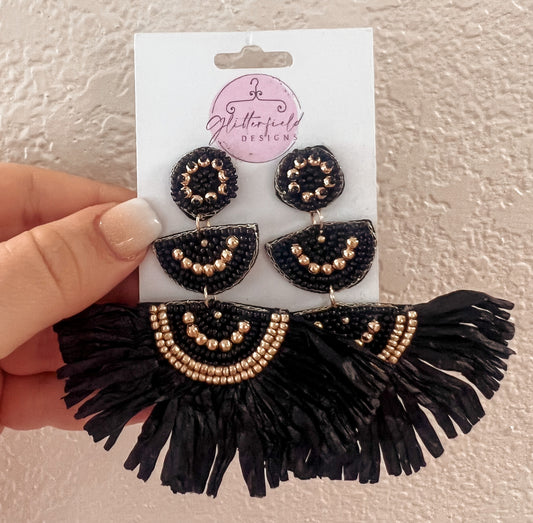 Black & Gold Fringe Earrings