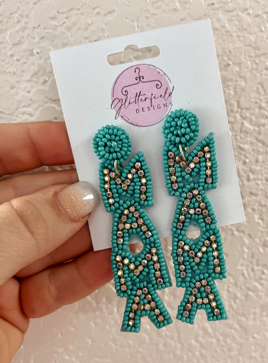 Mama Teal Seed Bead Earrings