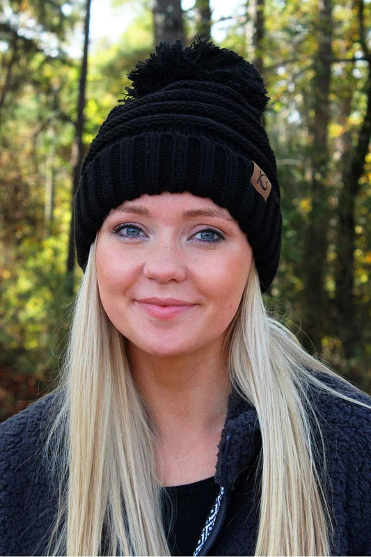 Black Pom Pom Beanie