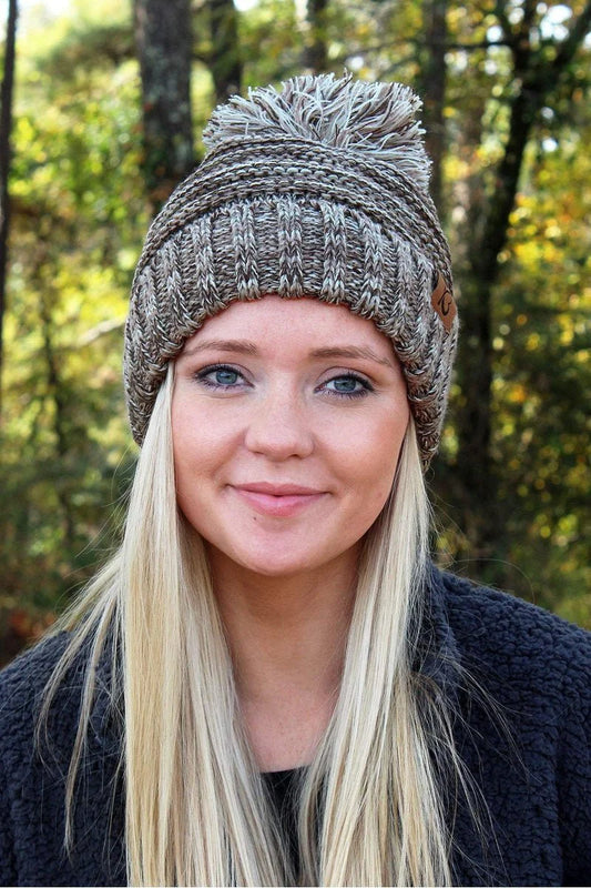 Brown Mix Pom Pom Beanie