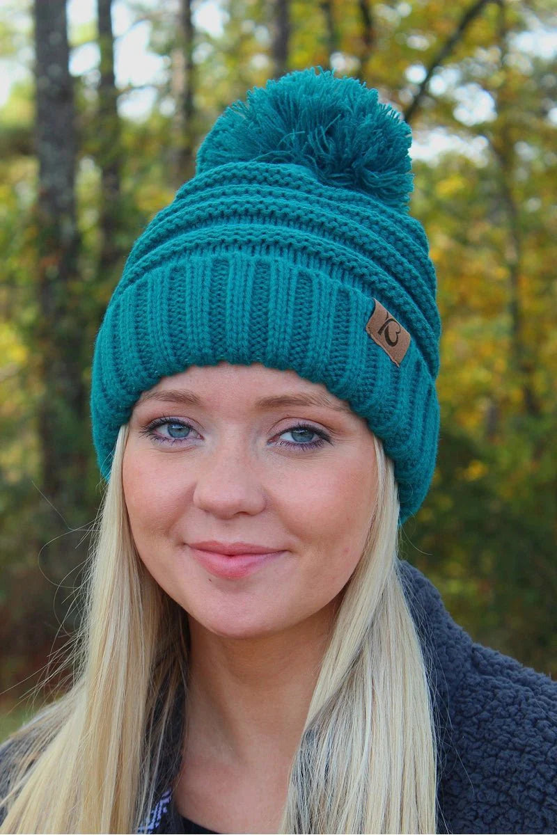 Turquoise Pom Pom Beanie