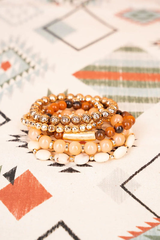 Brown & Goldtone Stretch Bracelet Set