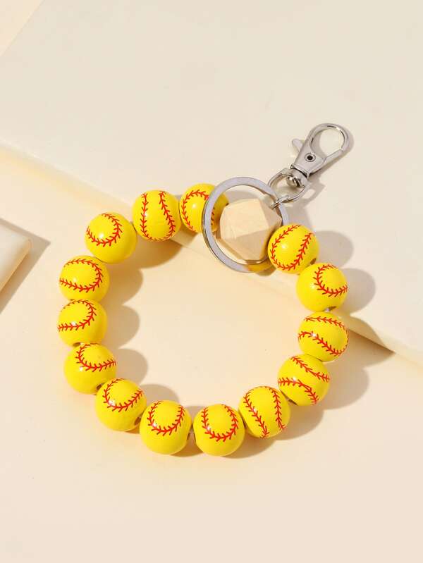 Softball Wood Keychain