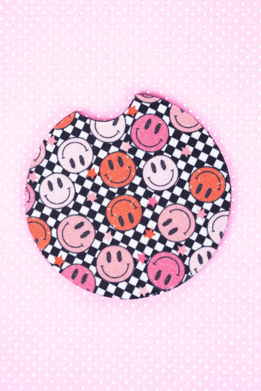 Smiley Checkered Print Neoprene Coasters
